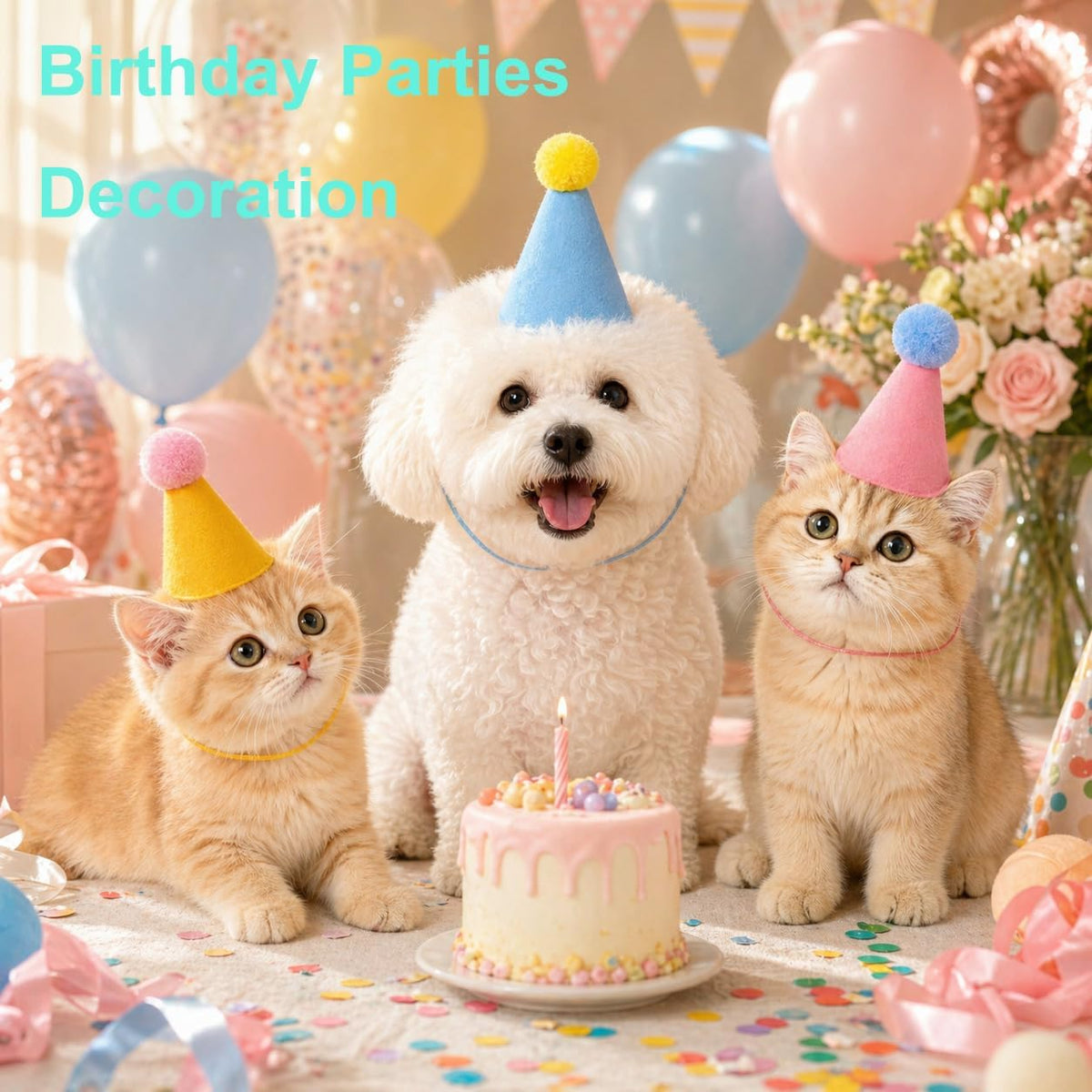 Mini Party Hats for Stuffed Animals 6 Pcs Birthday Party Cone Hats for Dogs