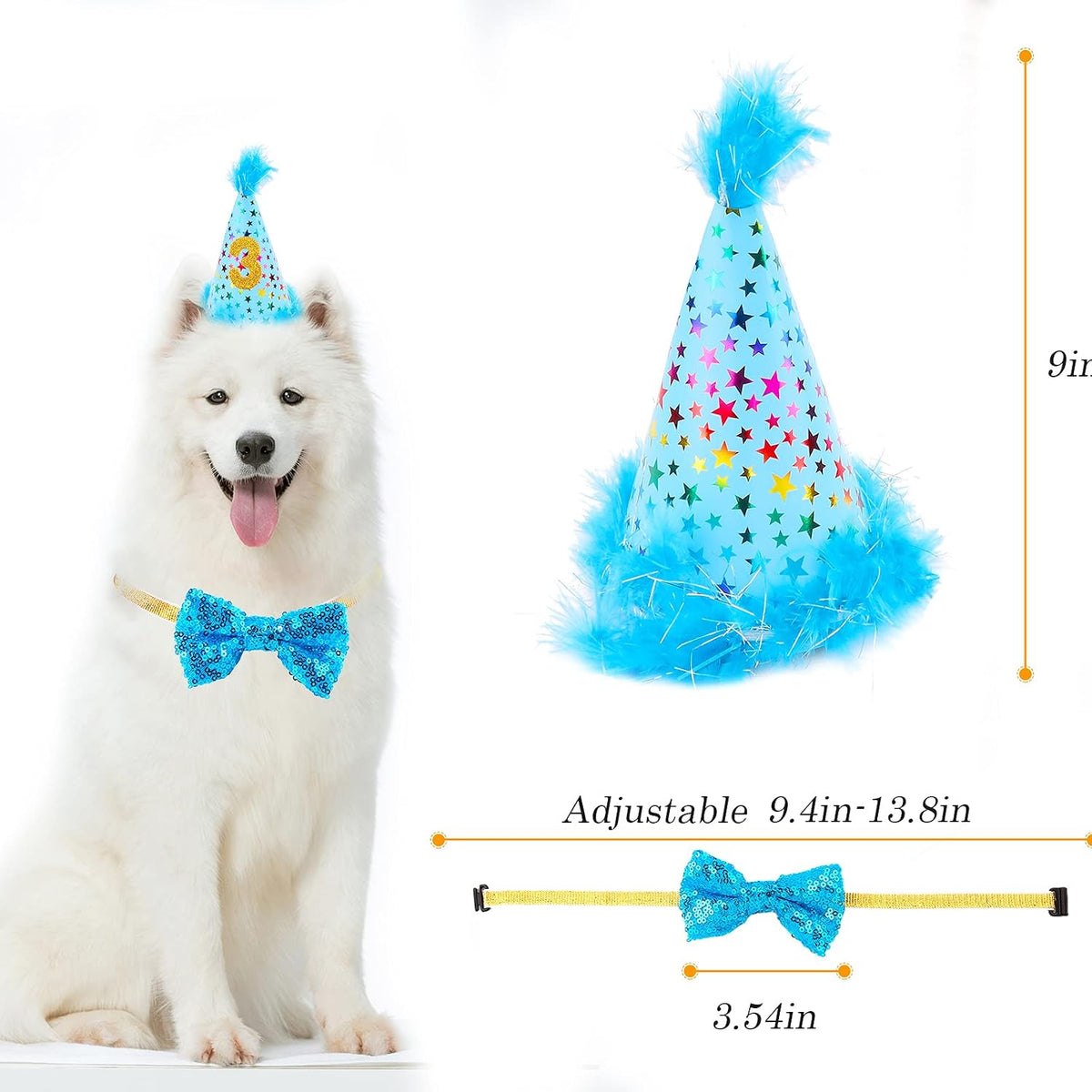 AROIC Dog Birthday Party Supplies, Adjustable Blue Dog Bandana Set