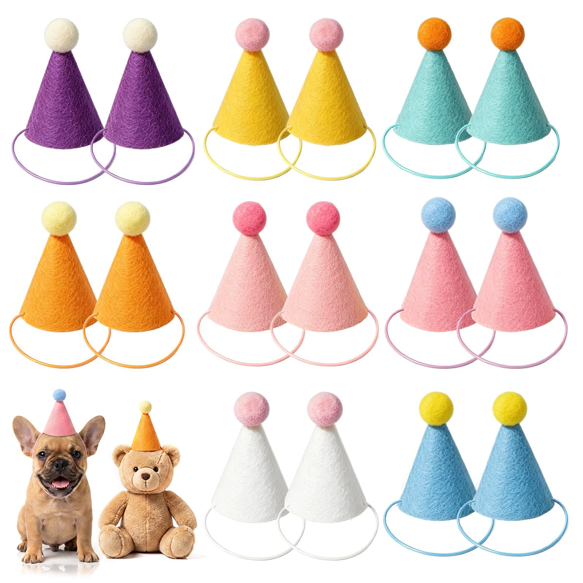 Mini Party Hats for Stuffed Animals, Colorful Birthday Hats