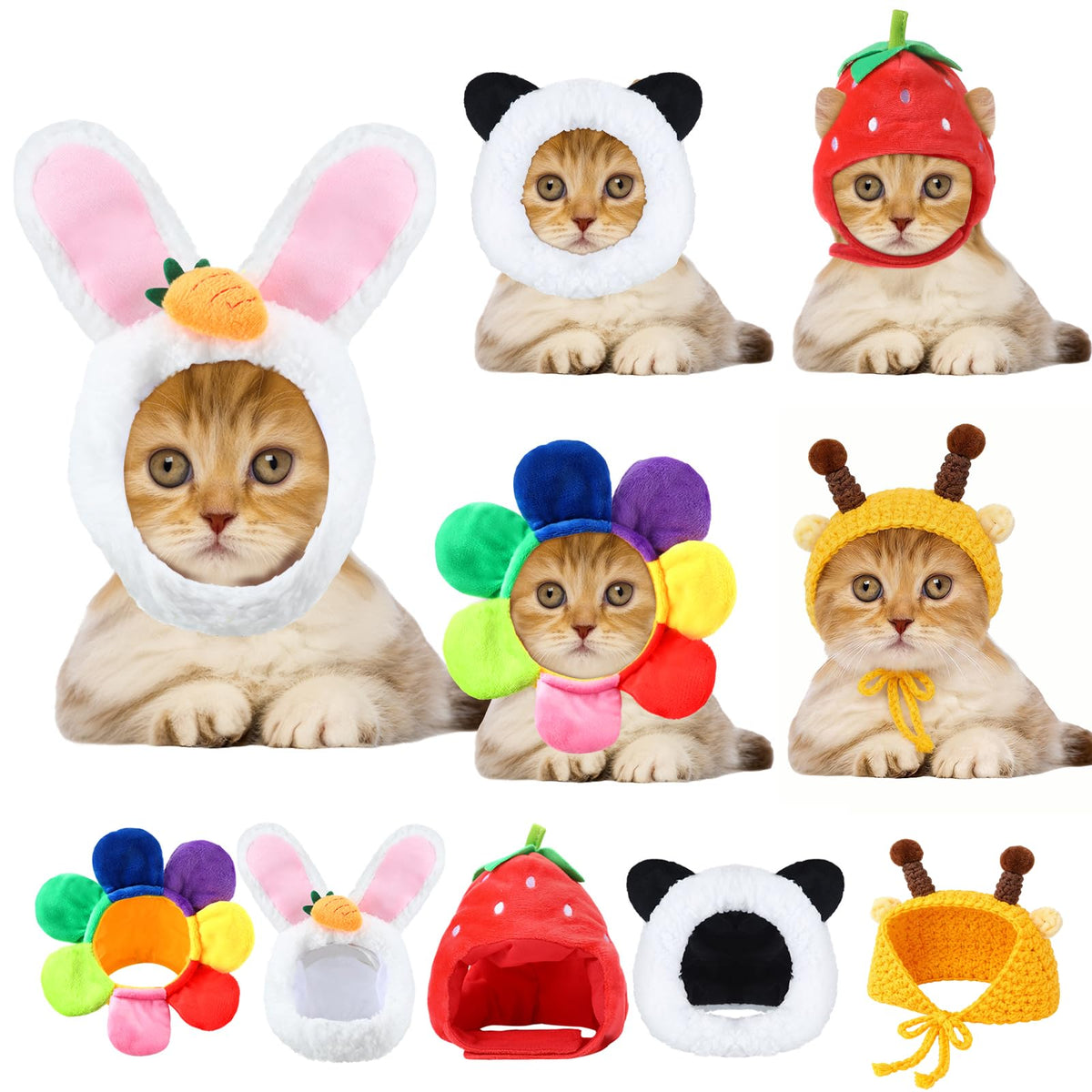 Weewooday 5 Pcs Cat Hat, Lion, Frog, Rabbit, Sunflower, Banana
