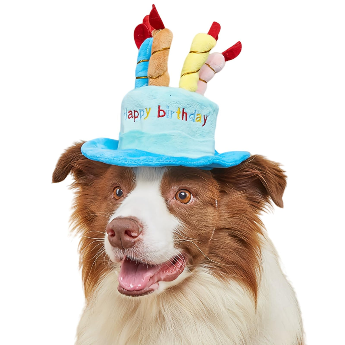 Cute Pet Party Hat for Dogs&Cats - Soft Fluffy Birthday Cap with 5 Color Candles (Blue), Adjustable Strap for Halloween,Costume&Photo Shoots,Fits Small to Large Pets,Washable&Comfortable ﻿ (Blue)