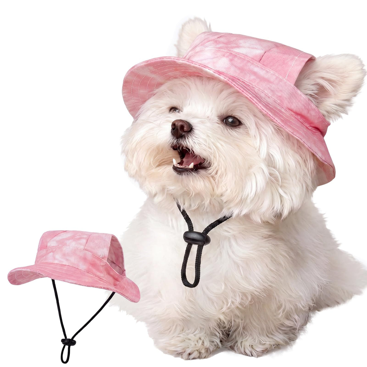 FUAMEY Dog Bucket Hat with Ear Holes Adjustable Sun Hats for Dogs Cats