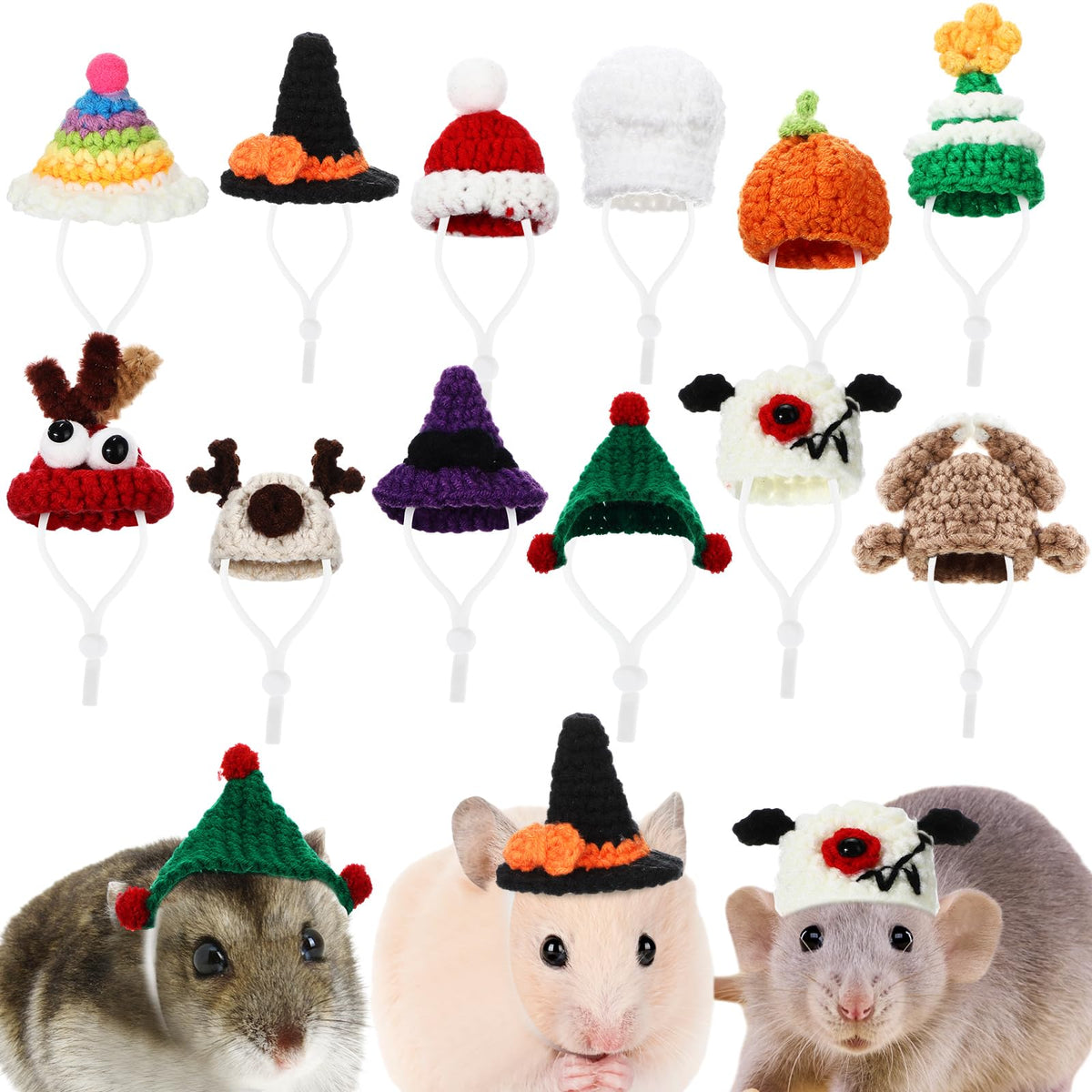 Silkfly 12 Pcs Mini Pet Hat, Crochet Hat for Small Animals, Classic