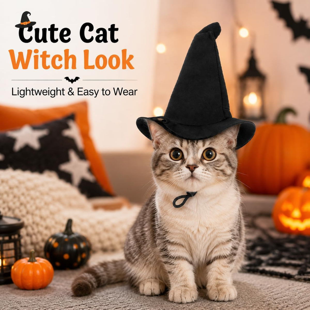 2Pcs Dog Witch Hats, Black Halloween Pet Hats for Dogs and Cats