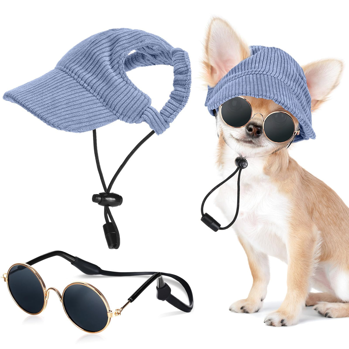 Jadive Small Dog Sun Hat with Ear Holes Dog Sunglasses, Pink