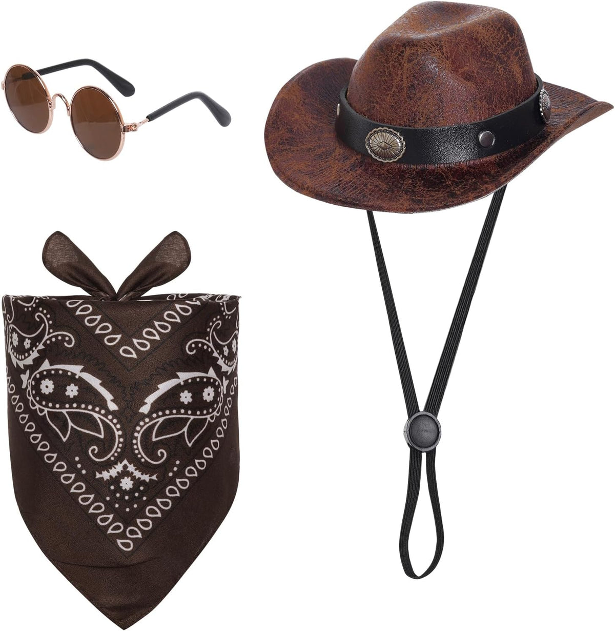 Cowboy Costume Set for Small Dog Cat Pet Mini Cowboy Hat Sunglasses with Bandana for Halloween Holiday Party Cosplay