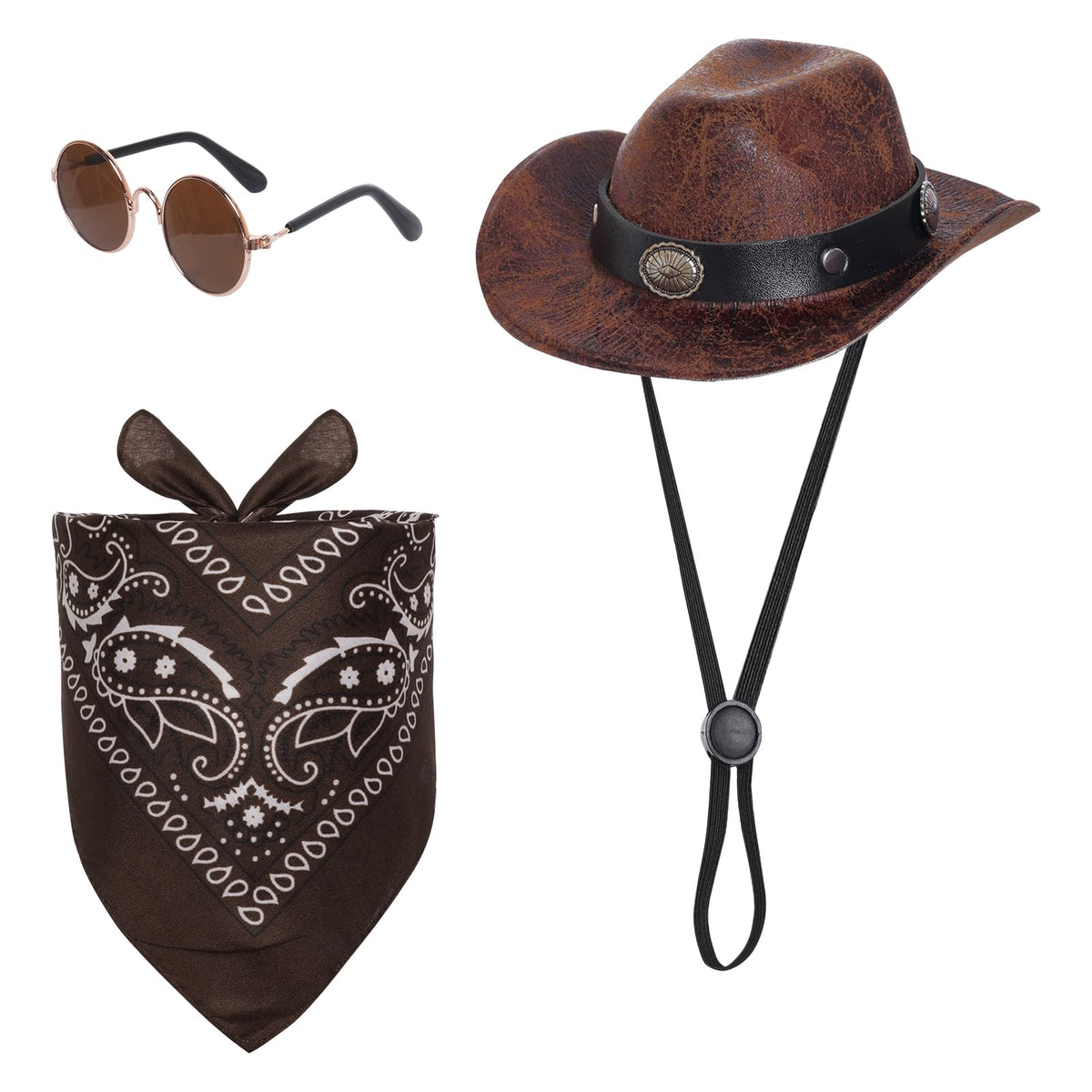 Cowboy Costume Set for Small Dog Cat Pet Mini Cowboy Hat Sunglasses with Bandana for Halloween Holiday Party Cosplay