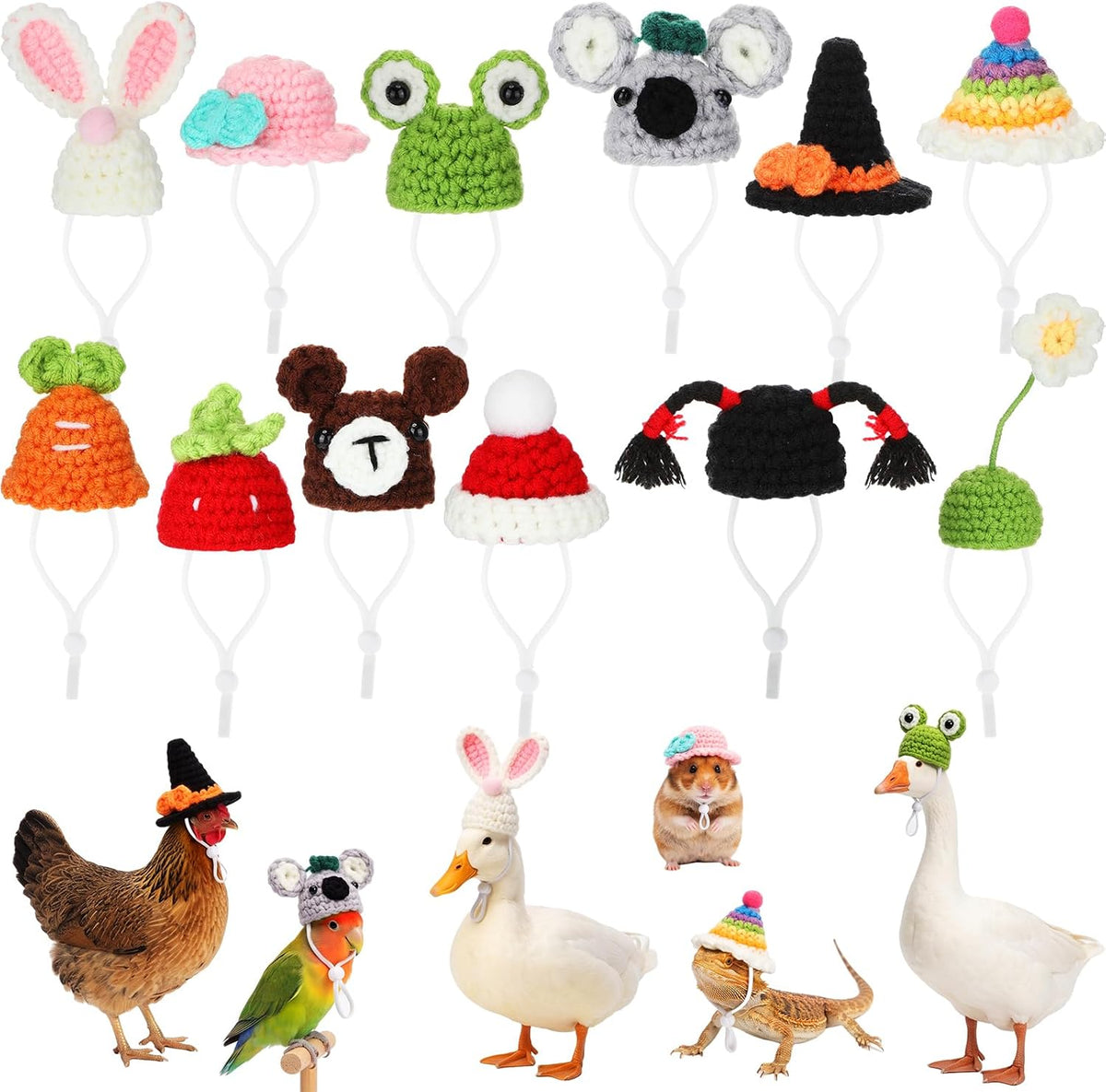 Silkfly 12 Pcs Mini Pet Hat, Crochet Hat for Small Animals, Fresh