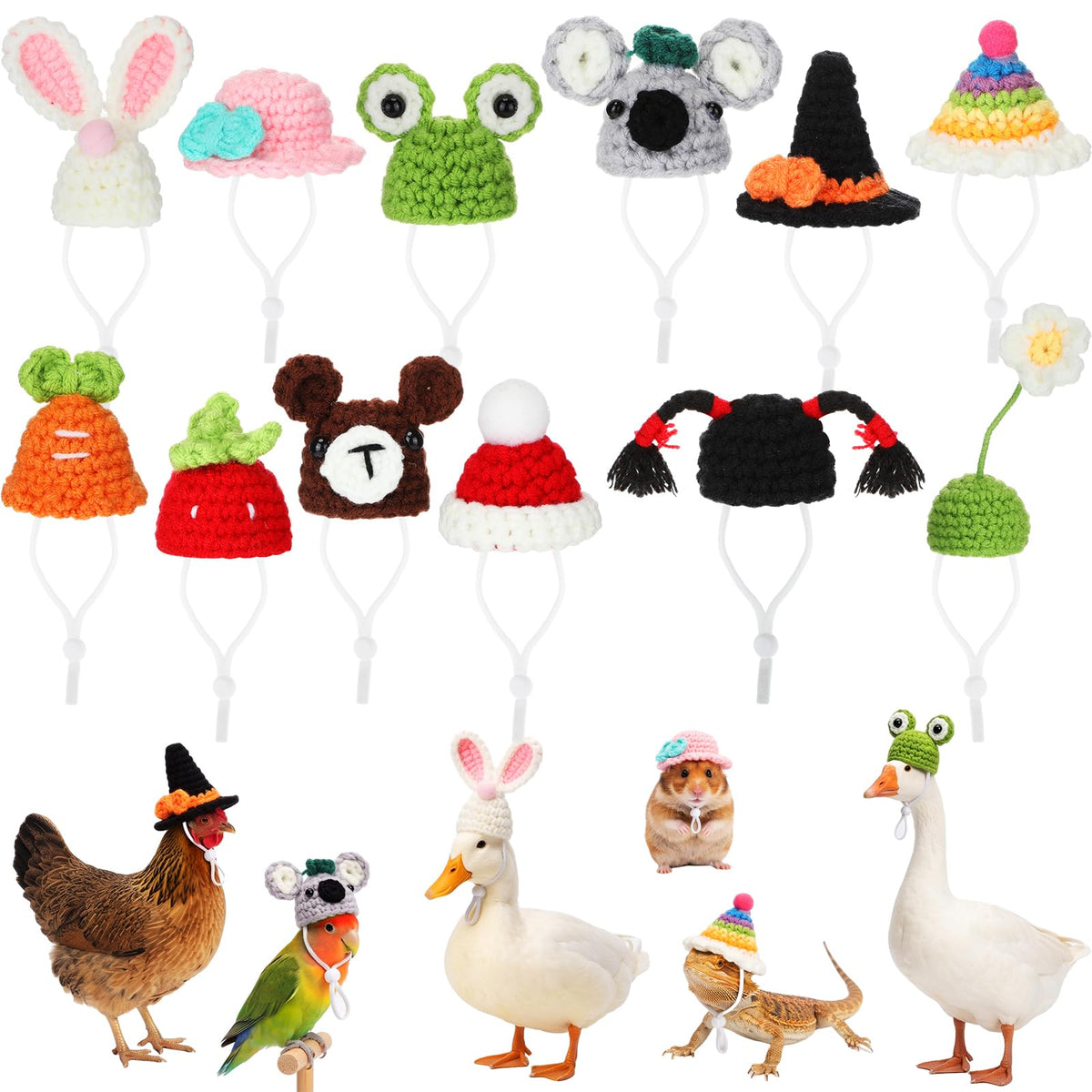 Silkfly 12 Pcs Mini Pet Hat, Crochet Hat for Small Animals, Classic