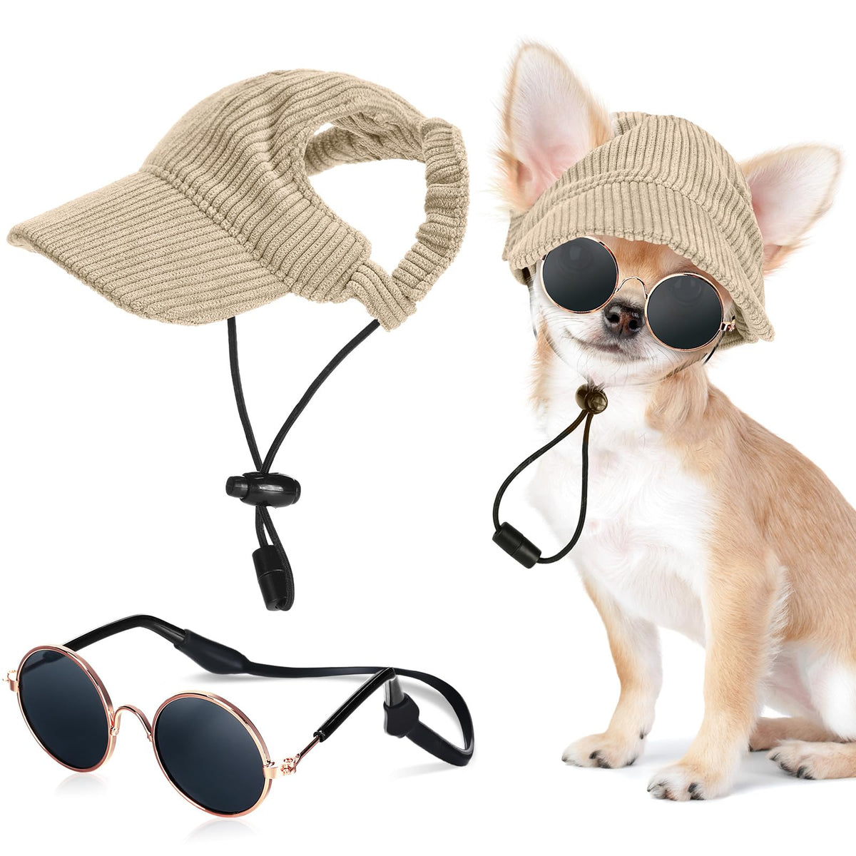 Jadive Small Dog Sun Hat with Ear Holes Dog Sunglasses, Pink