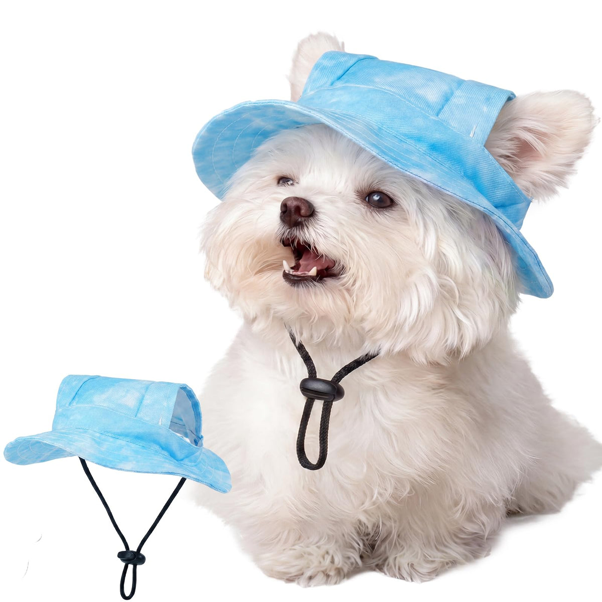 FUAMEY Dog Bucket Hat with Ear Holes Adjustable Sun Hats for Dogs Cats