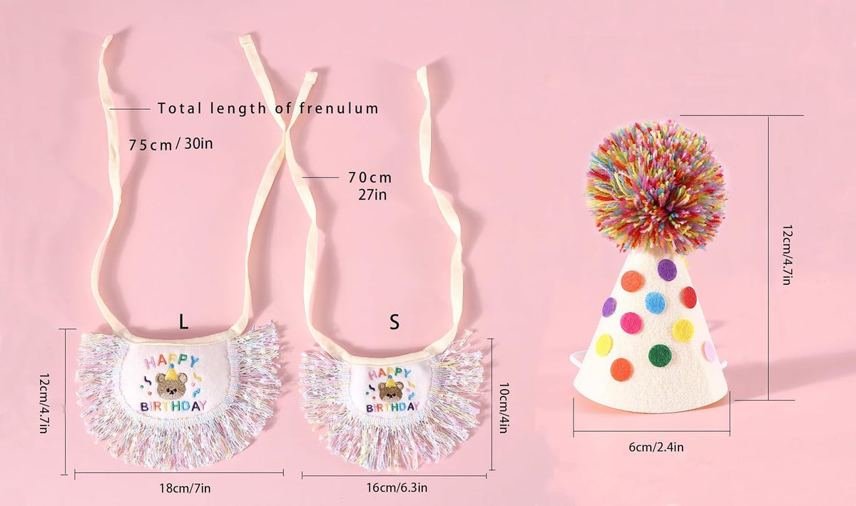 Cat Birthday Bandana Scarf and Party Hat Cute Tassel Scarf and Birthday Hat