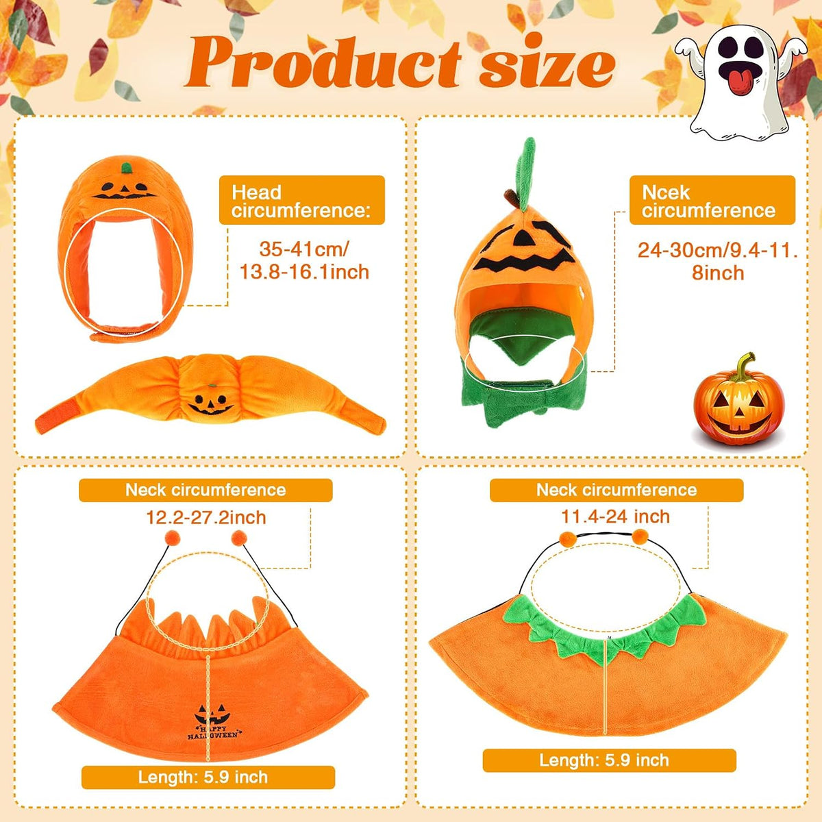 Huhumy 2 Sets Pet Pumpkin Costume Cat Halloween Cloak Hat Set for Dog Cat Halloween Costumes Pumpkin Hat for Dogs Puppy Poncho Small Medium Pets Cosplay (Cute)