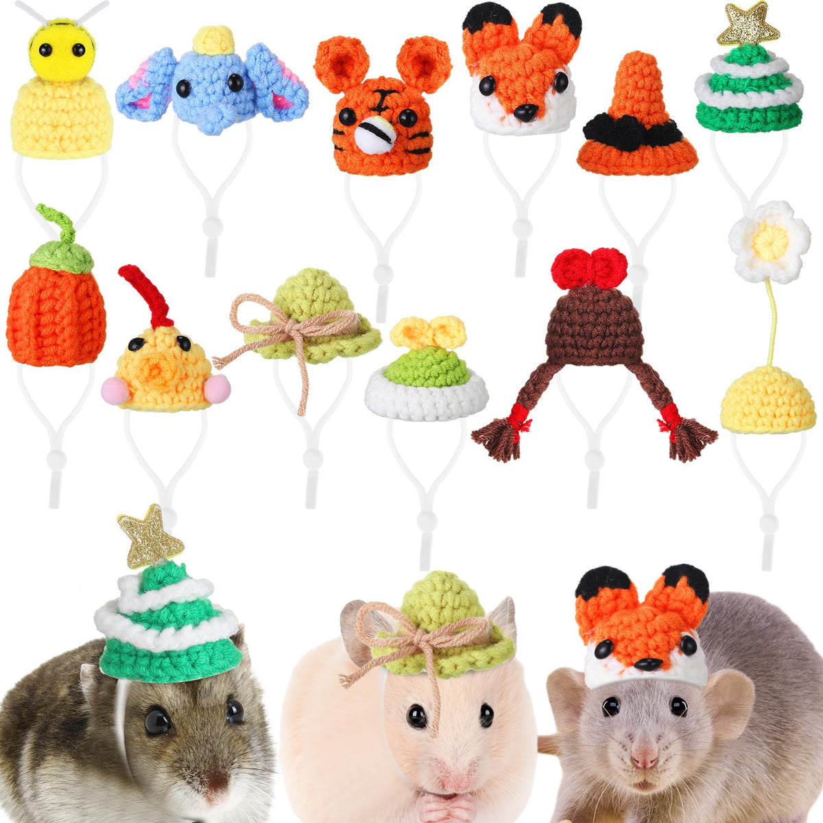 Silkfly 12 Pcs Mini Pet Hat, Crochet Hat for Small Animals, Classic