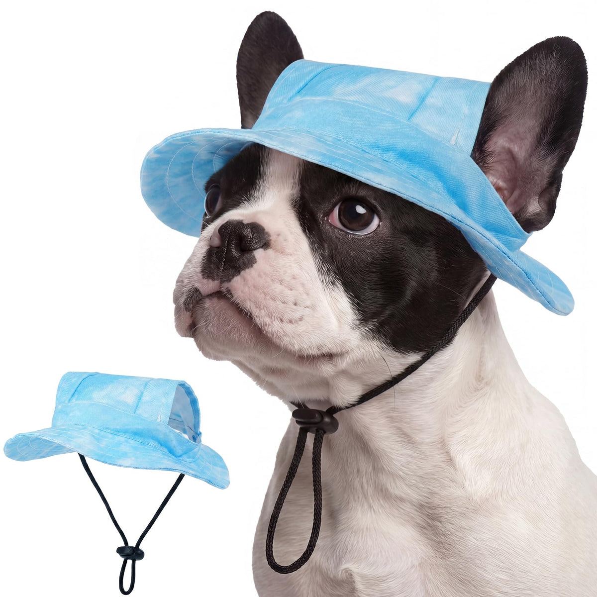 FUAMEY Dog Bucket Hat with Ear Holes Adjustable Sun Hats for Dogs Cats