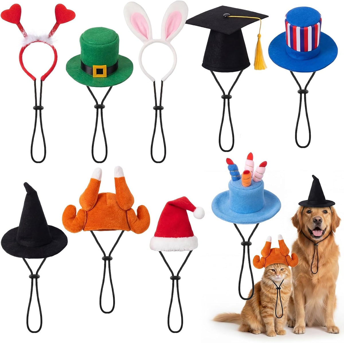 Shinymoon 9 Pcs Holiday Pet Costume Accessories, Dog Cat Festival Hats