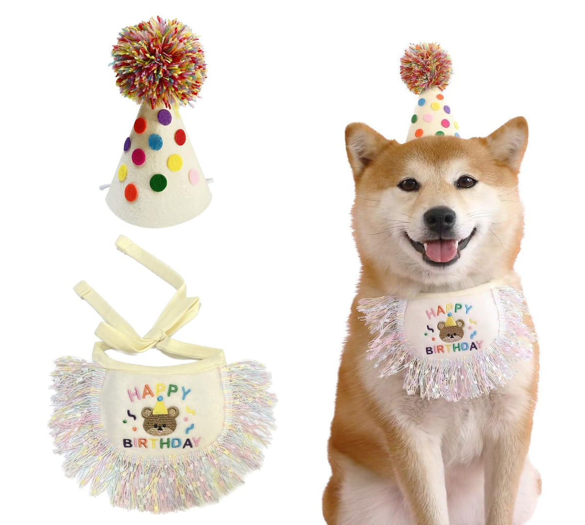 Cat Birthday Bandana Scarf and Party Hat Cute Tassel Scarf and Birthday Hat