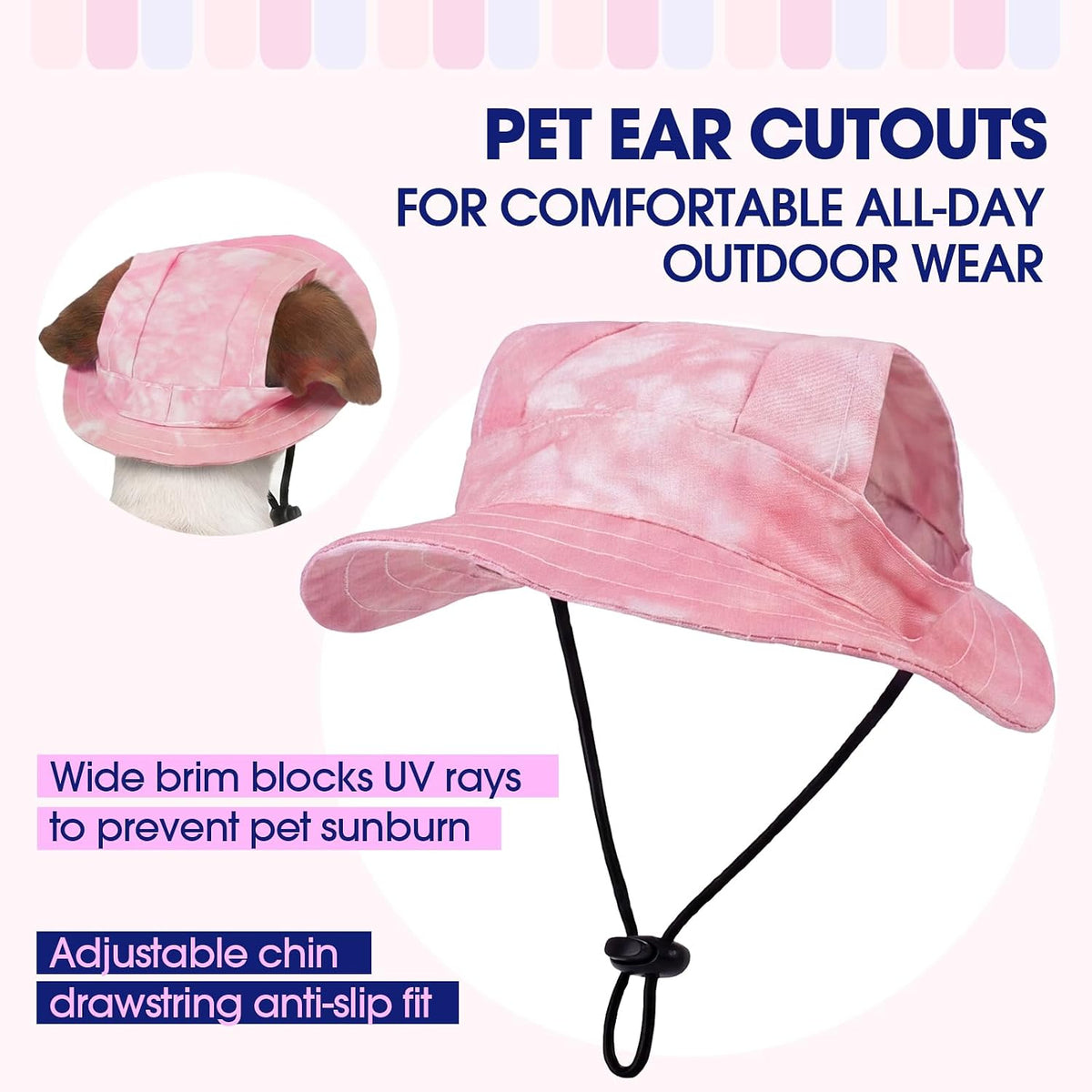 FUAMEY Dog Bucket Hat with Ear Holes Adjustable Sun Hats for Dogs Cats