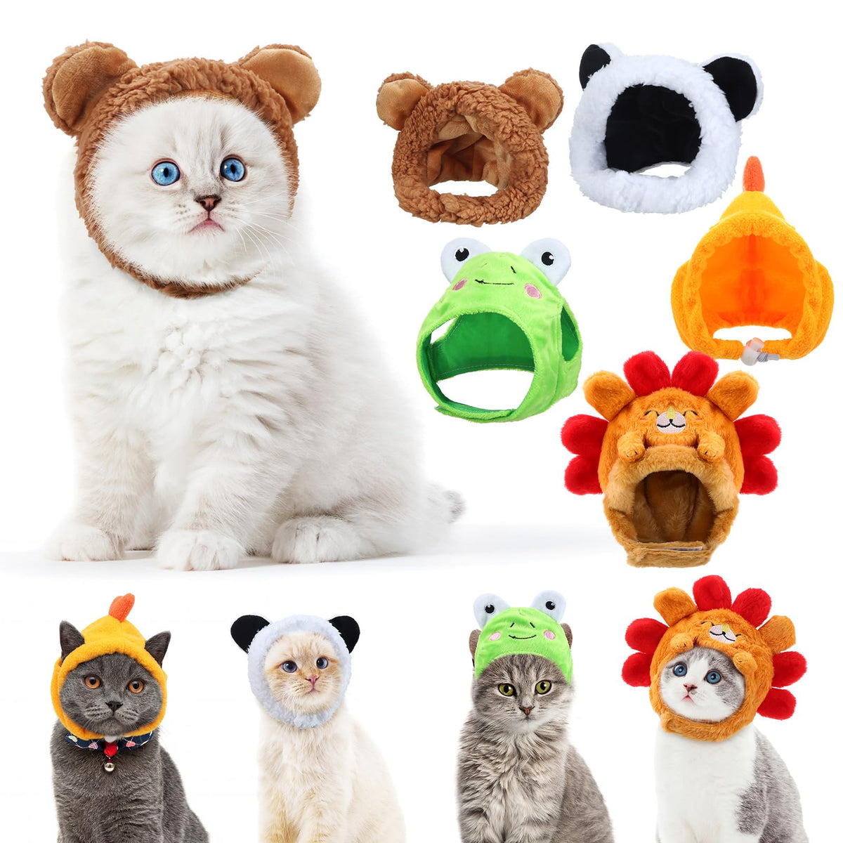 Weewooday 5 Pieces Cat Hats Costume Bunny Hat Outfit with Ears Small Dogs Kitten Puppy Party Costume Accessory Headwear(Kawaii Style)