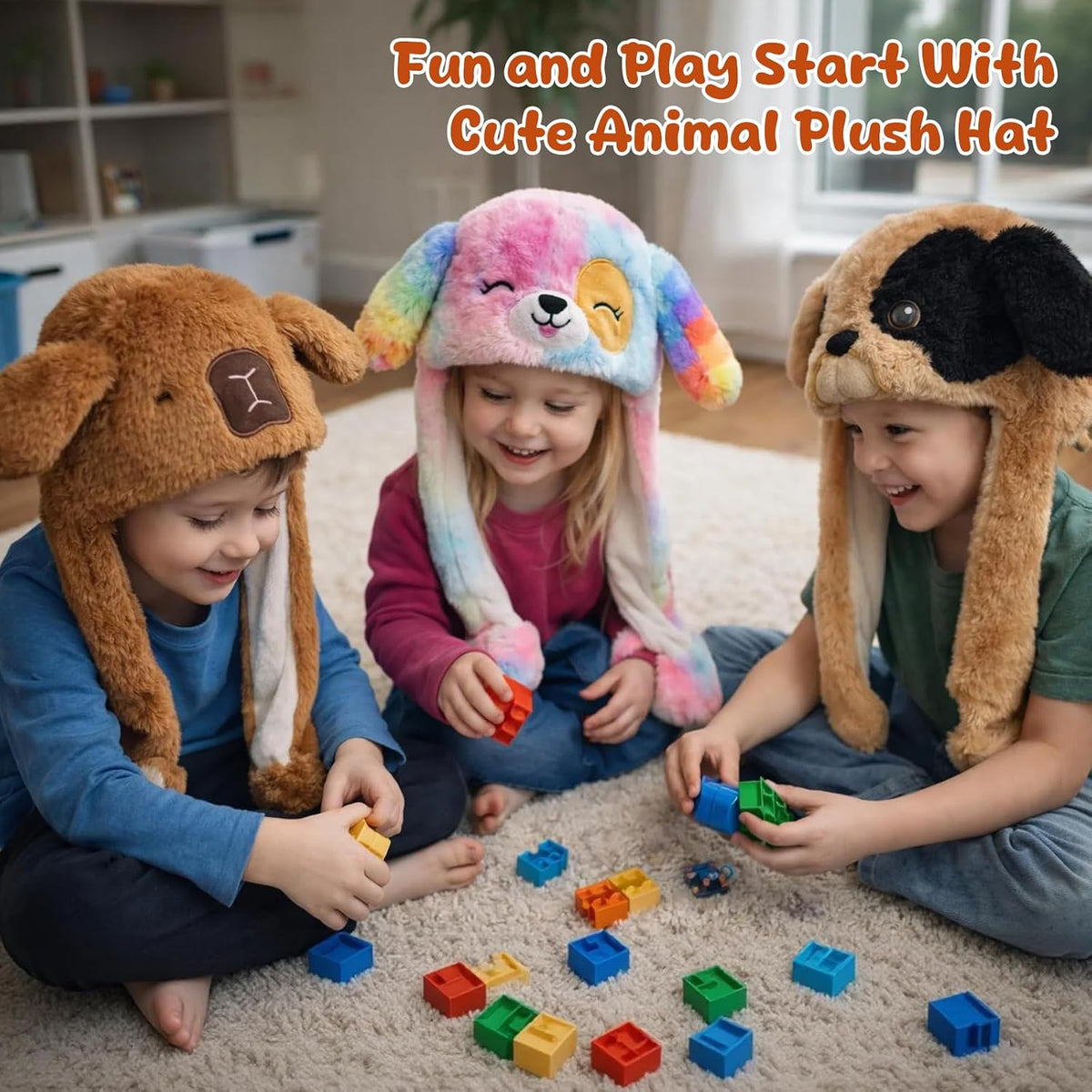 Moving Ear Hat, Soft Funny Animal Hats Jumping Beating Plush Caps Holiday Cosplay Dress Up Gift for Adult