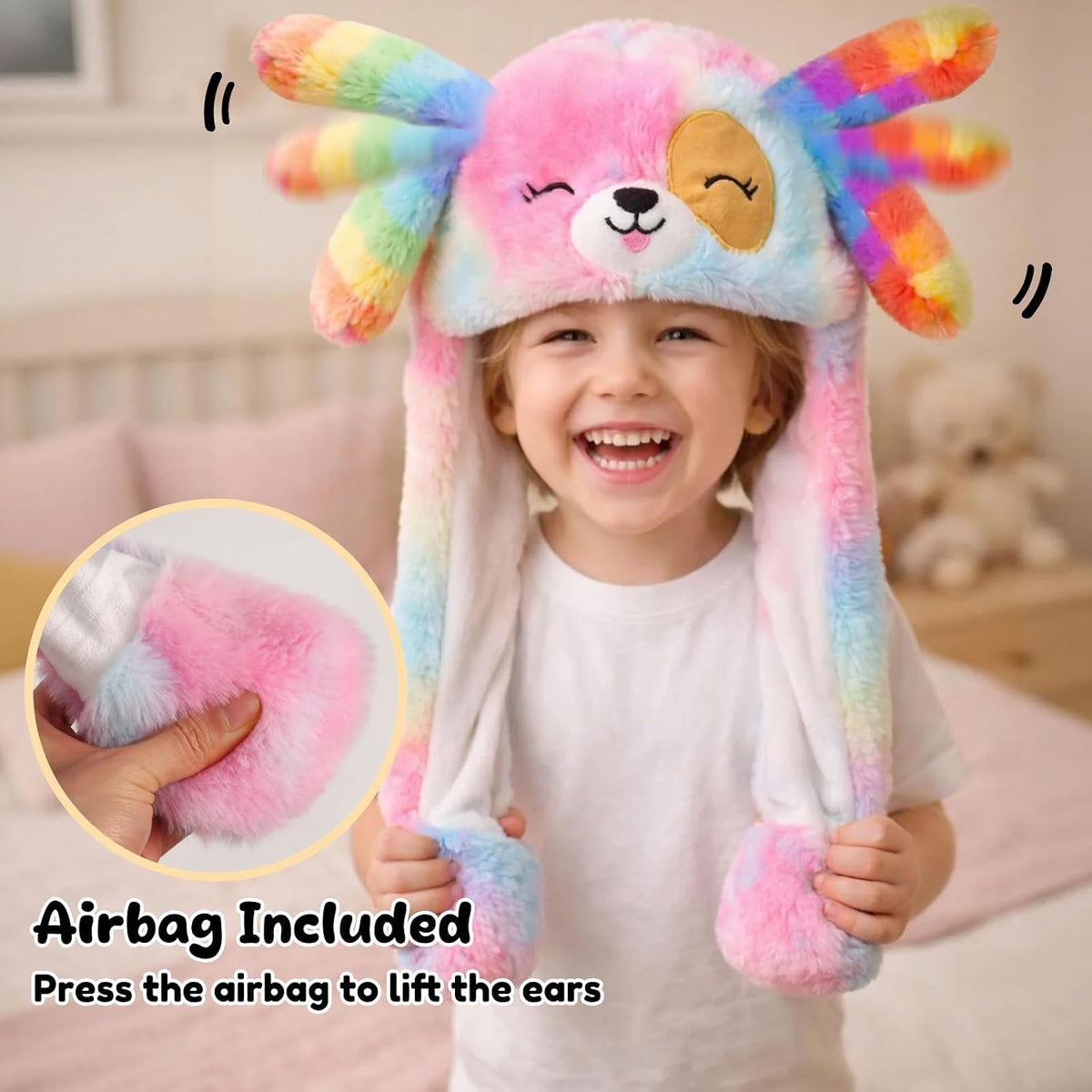 Moving Ear Hat, Soft Funny Animal Hats Jumping Beating Plush Caps Holiday Cosplay Dress Up Gift for Adult