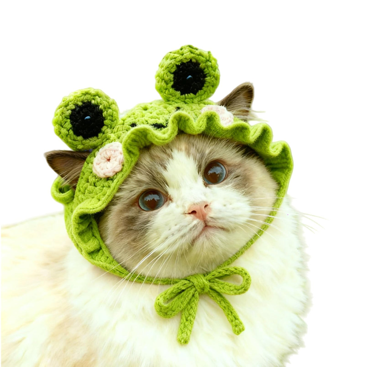 Flower Cat Hat, Cotton & Soft Cute Knitted Hats for Cats Birthday Party Spring Puppy Hat for Small Pets (Green,M)