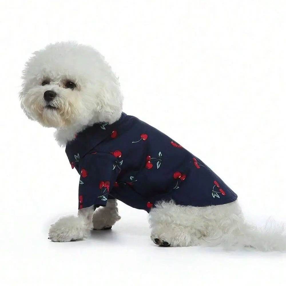 Pet Shirt with Cherry Pattern, Breathable & Cooling Design, Ideal for Spring/summer Wear, Available in Vibrant Colors
