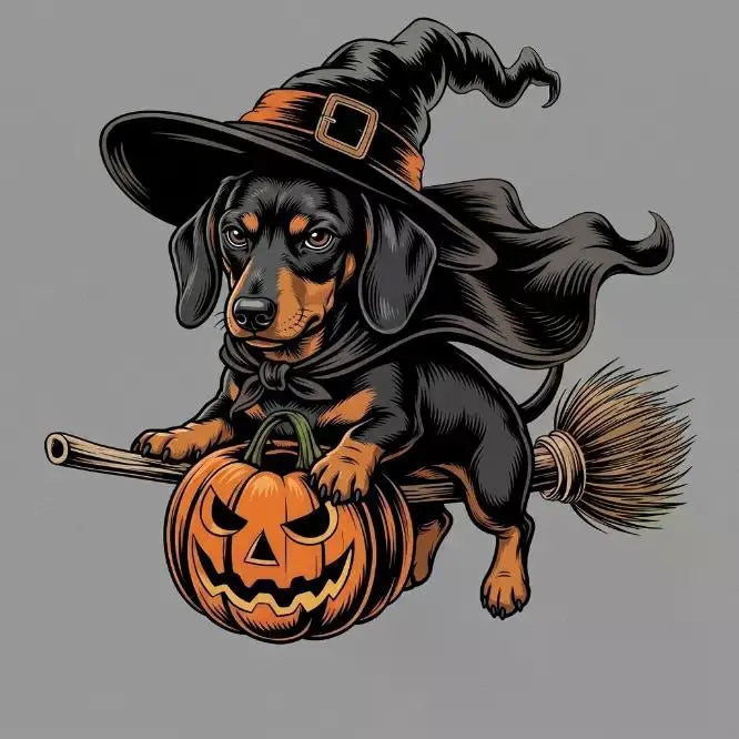 Comfort Colors Burnt Orange Custom Witch Costume Dog Halloween T-Shirt, 50+ Dog Breeds Available, Funny Spooky Pet Lover Tee