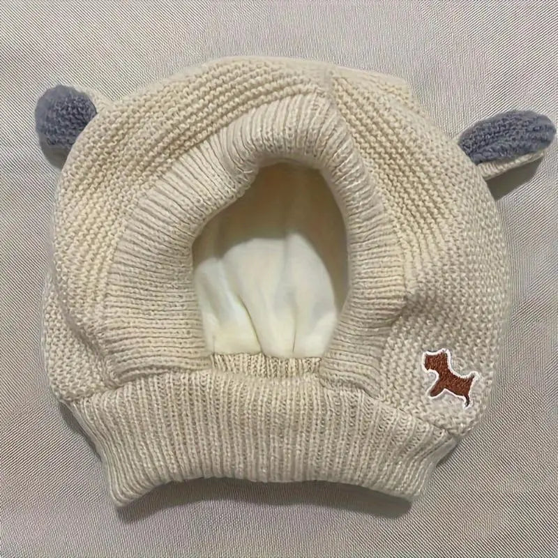 Polyester Knitted Dog Hat - One-Size, Quiet Ears Noise Protection, Soft Winter Warmth, Comfortable Orange Hoodie for Medium & Large Dogs
