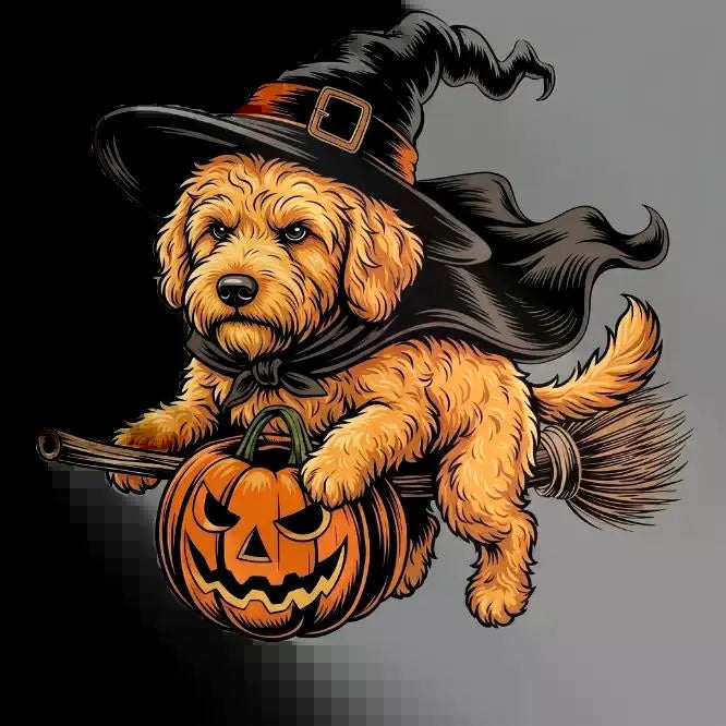 Comfort Colors Burnt Orange Custom Witch Costume Dog Halloween T-Shirt, 50+ Dog Breeds Available, Funny Spooky Pet Lover Tee