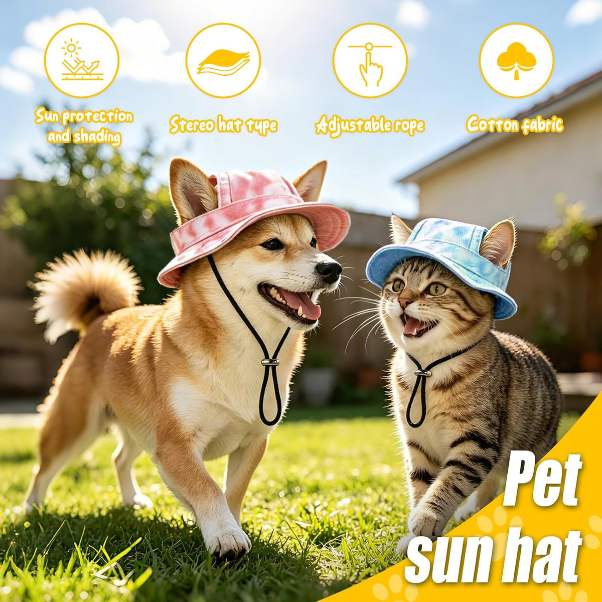 Dog Sun Hat, Hat for Dogs with Ear Holes, Pet Apparel Accessories, Breathable Drawstring for Summer Sun Protection, Outdoor Walking and Beach Activities, Small and Medium Dogs(Pink Small)
