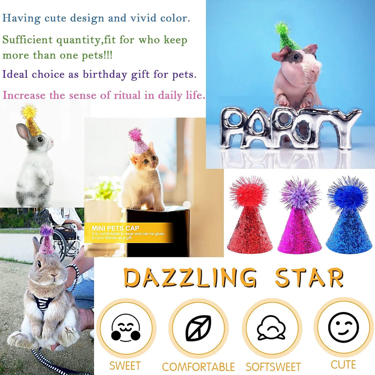PET SHOW 10 Pack Mini Small Dog Party Hats