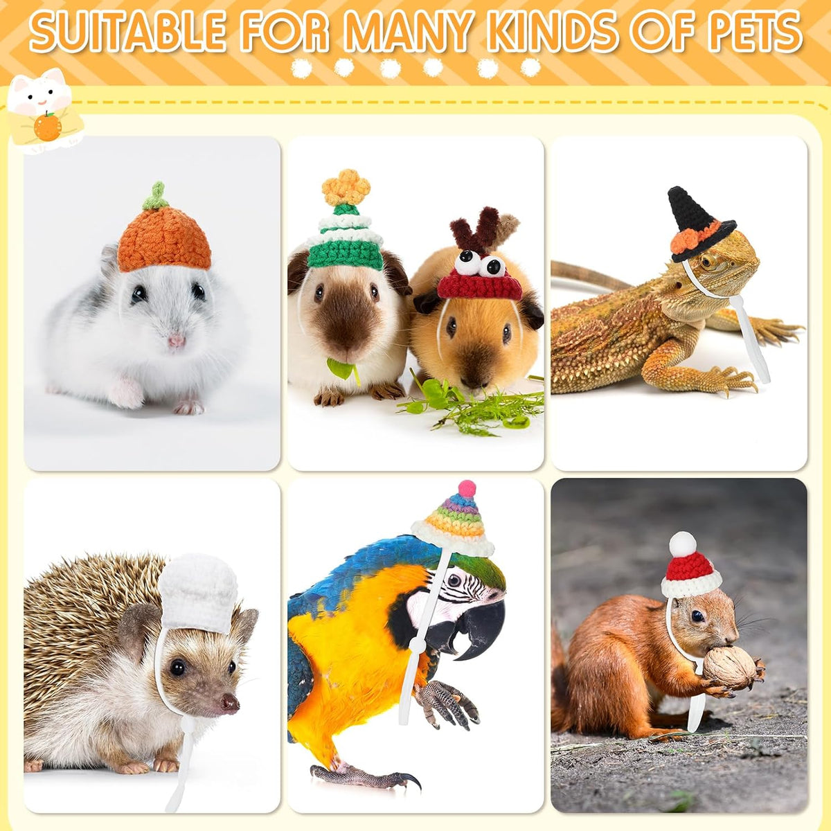 Silkfly 12 Pcs Mini Pet Hat, Crochet Hat for Small Animals, Classic