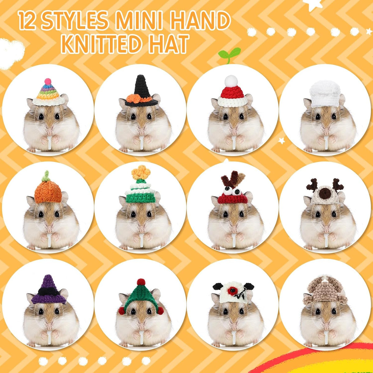 Silkfly 12 Pcs Mini Pet Hat, Crochet Hat for Small Animals, Classic