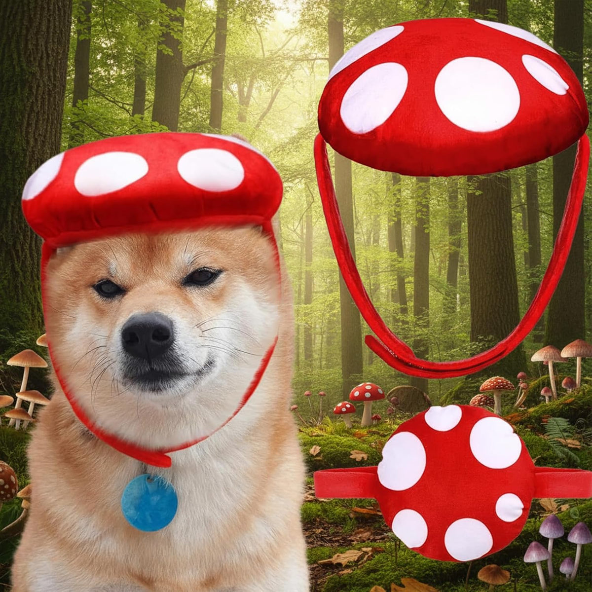 Huhumy Halloween Mushroom Costumes for Dog, Mushroom Dog Hat
