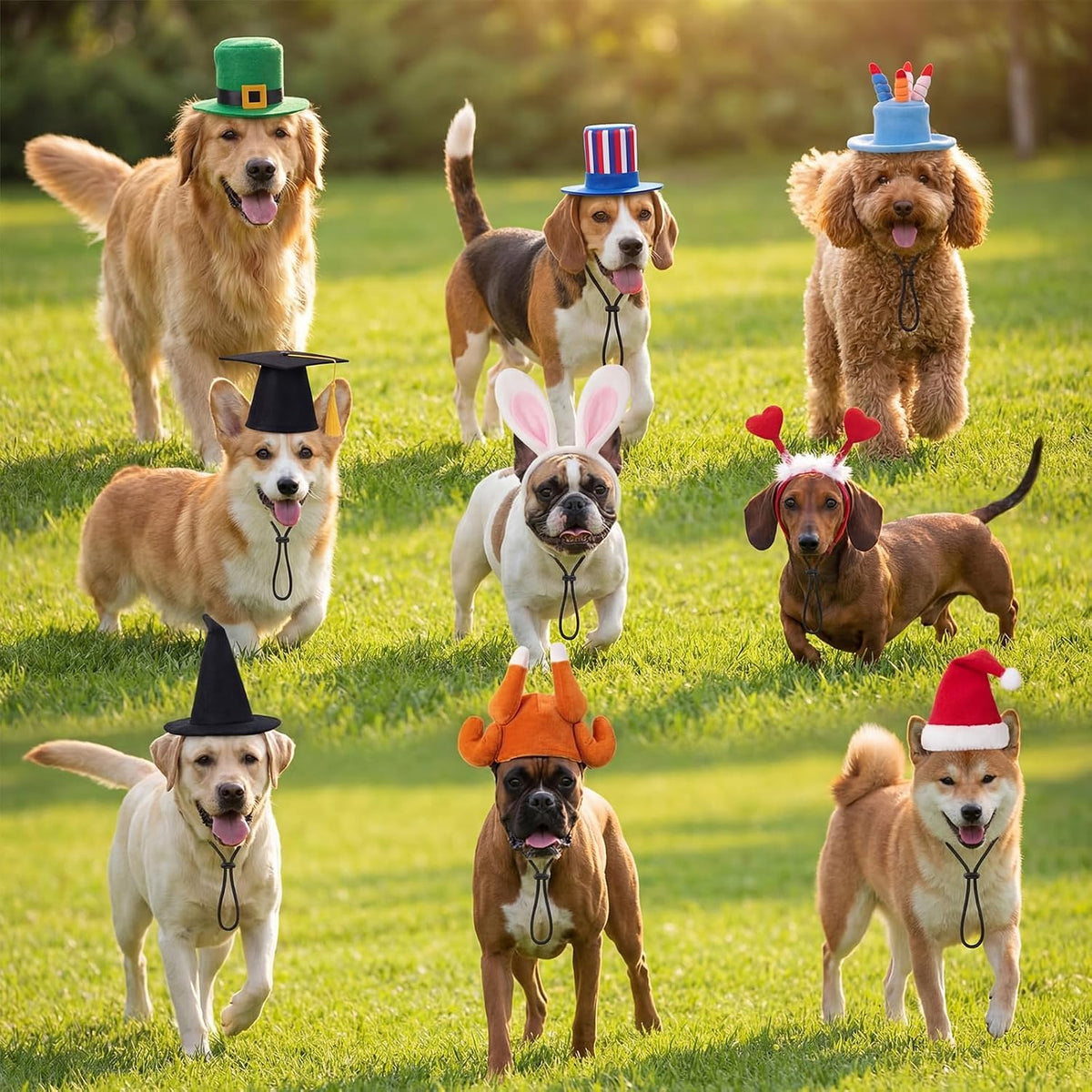 Shinymoon 9 Pcs Holiday Pet Costume Accessories, Dog Cat Festival Hats