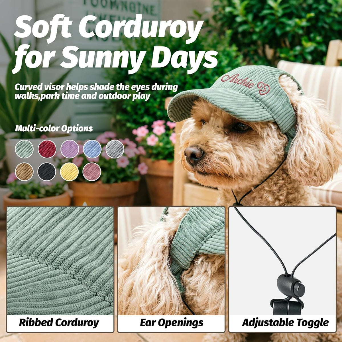 Personalized Embroidered Pet Sun Hat, Dog Baseball Cap with Ear Holes