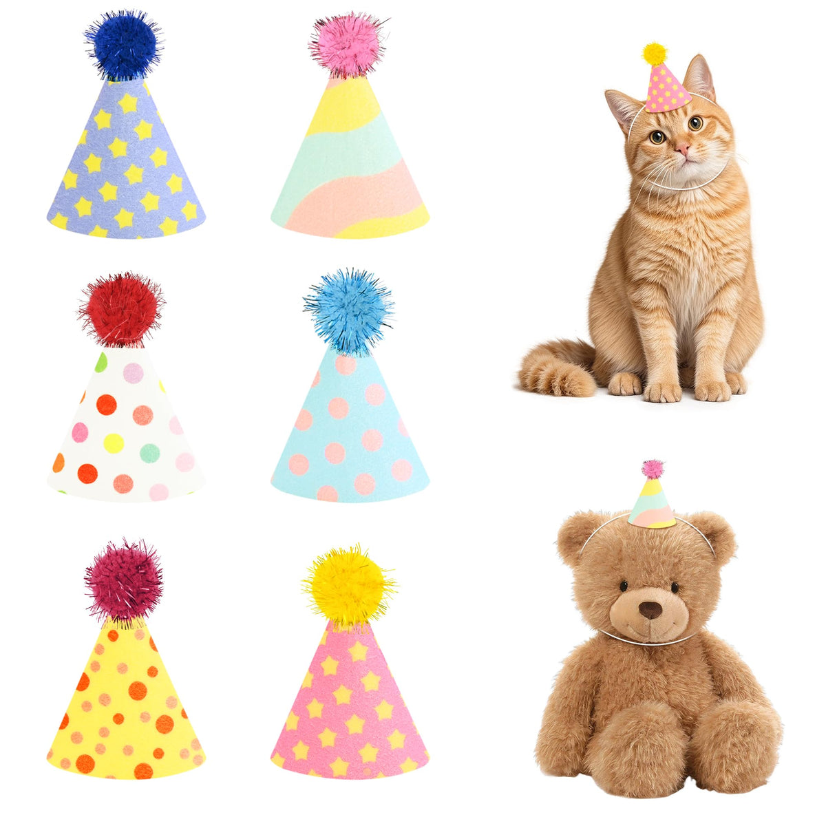 CANREVEL Mini Party Hats for Stuffed Animals Headwear, Birthday Hats