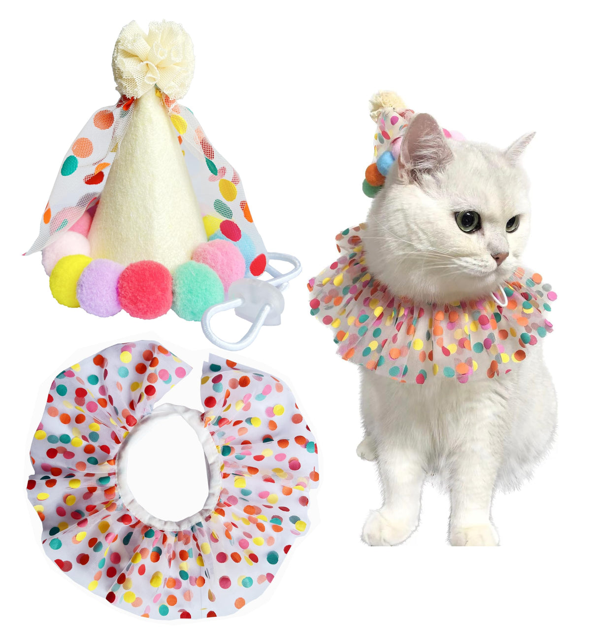 Cat Birthday Bandana Scarf and Party Hat Cute Tassel Scarf and Birthday Hat
