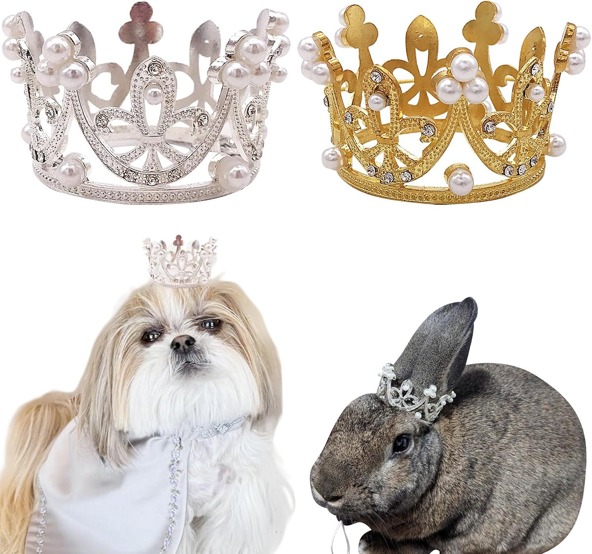 PET SHOW 2 Pack White Small Dog Crown King Queen for Birthday Party