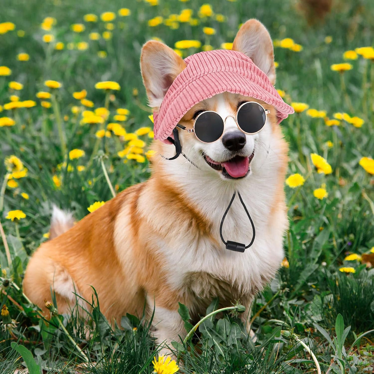 Jadive Small Dog Sun Hat with Ear Holes Dog Sunglasses, Pink