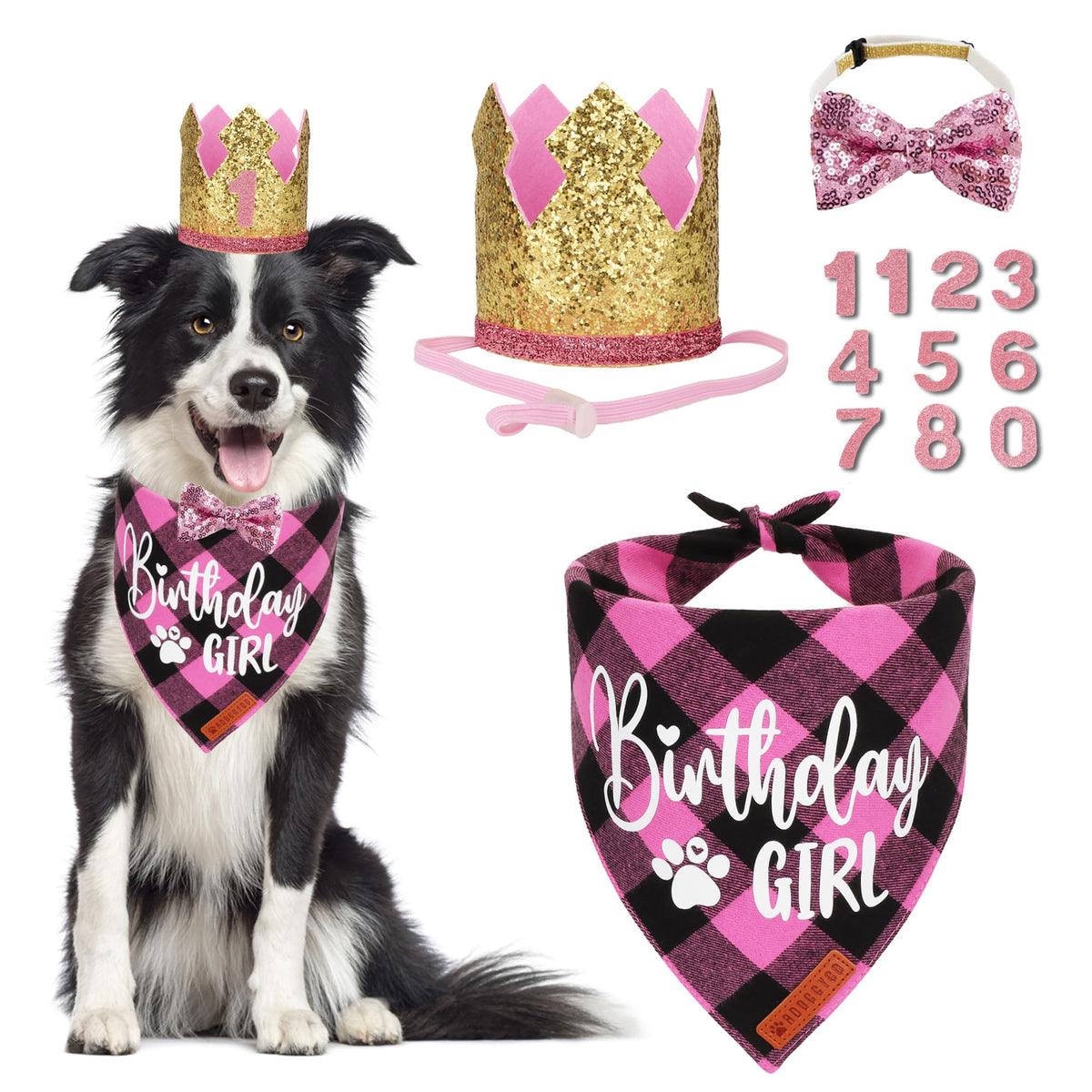ADOGGYGO Dog Birthday Hat, Pink Birthday Girl Bandana Set, Small