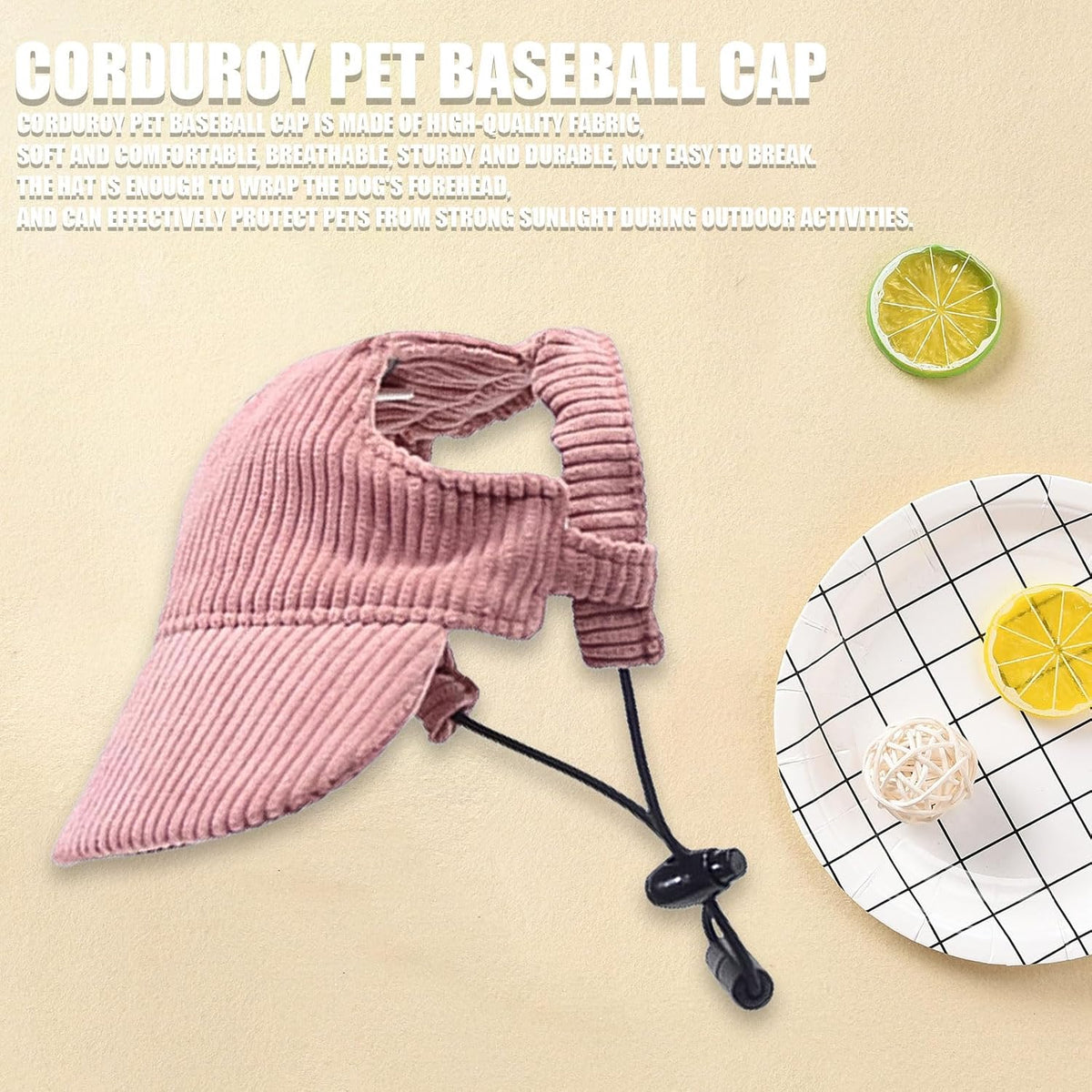 Dog Baseball Cap, Dog Cat Summer Beach Visor Hat with Ear Holes, Adjustable Puppy Sunbonnet Headdress (Pink, Medium)
