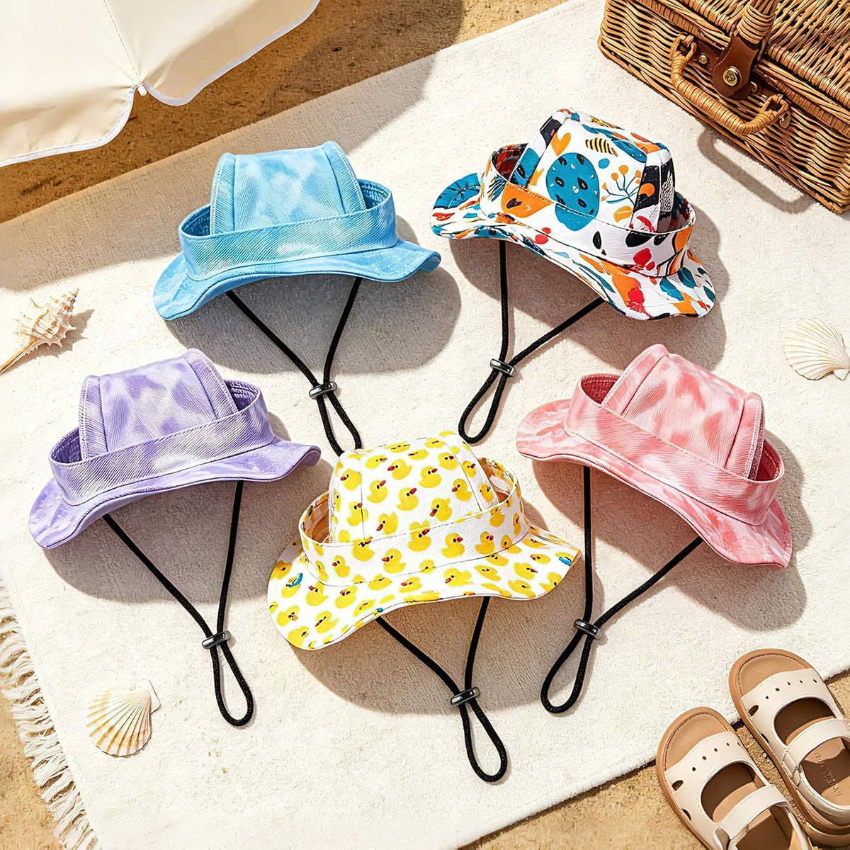 Dog Sun Hat, Hat for Dogs with Ear Holes, Pet Apparel Accessories, Breathable Drawstring for Summer Sun Protection, Outdoor Walking and Beach Activities, Small and Medium Dogs(Pink Small)