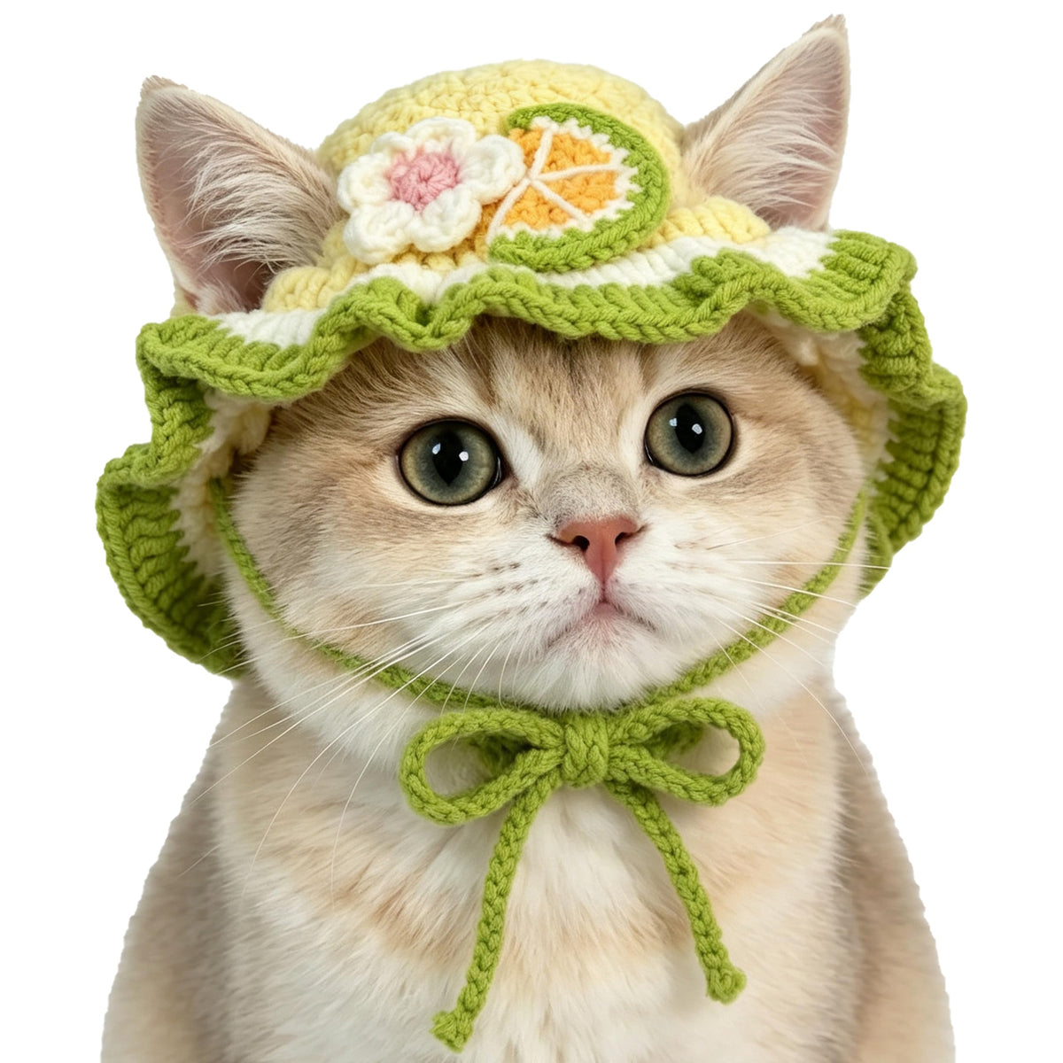 Flower Cat Hat, Cotton & Soft Cute Knitted Hats for Cats Birthday Party Spring Puppy Hat for Small Pets (Green,M)