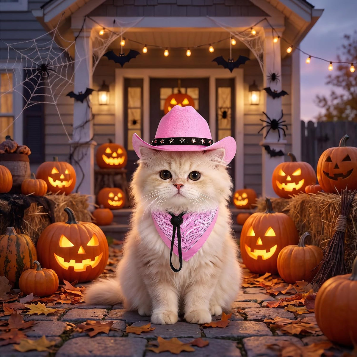 Pet Cowboy Costume, Dog Cowboy Hat with Bandana Scarf, Adjustable Cat Cowboy Hat for Party Cosplay Christmas, Halloween Cowboy Costumes for Small Pet Dogs Cats (Pink, Small)