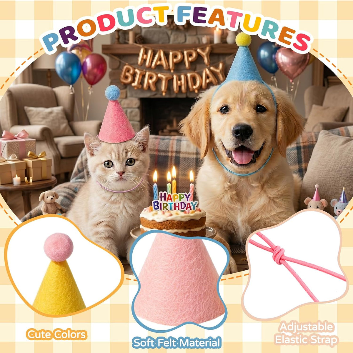 Mini Party Hats for Stuffed Animals, Colorful Birthday Hats