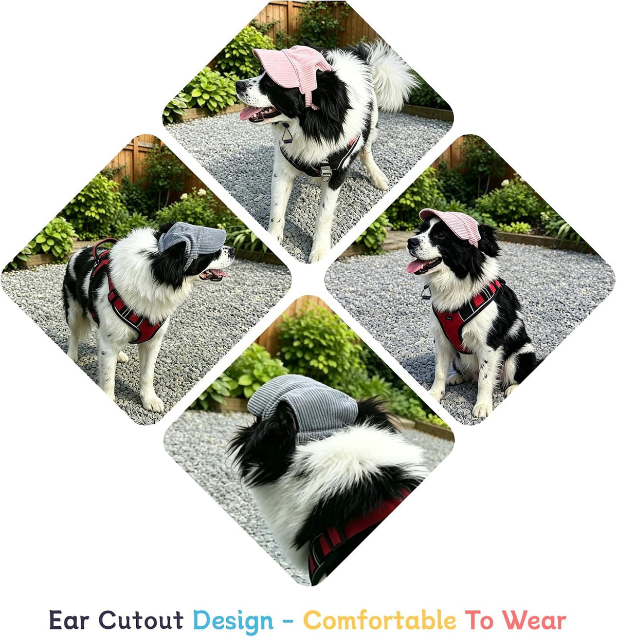 Dog Sun Hat with Ear Openings, Dog Baseball Cap with Anti-Slip Strap, Sun Protection Summer Beach Visor Hat for Dogs and Cats, Adjustable Puppy Cute Sun Cap Headdress (Pink, L)