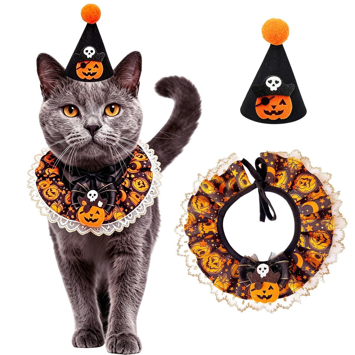 Cat Princess Costumes Cat Crown Hat & Lace Bandana Scarf Set, Puppy Party Hat for Small Dogs & Cats, Lace Outfit for Cats and Small Dogs Birthday Party (Pink)