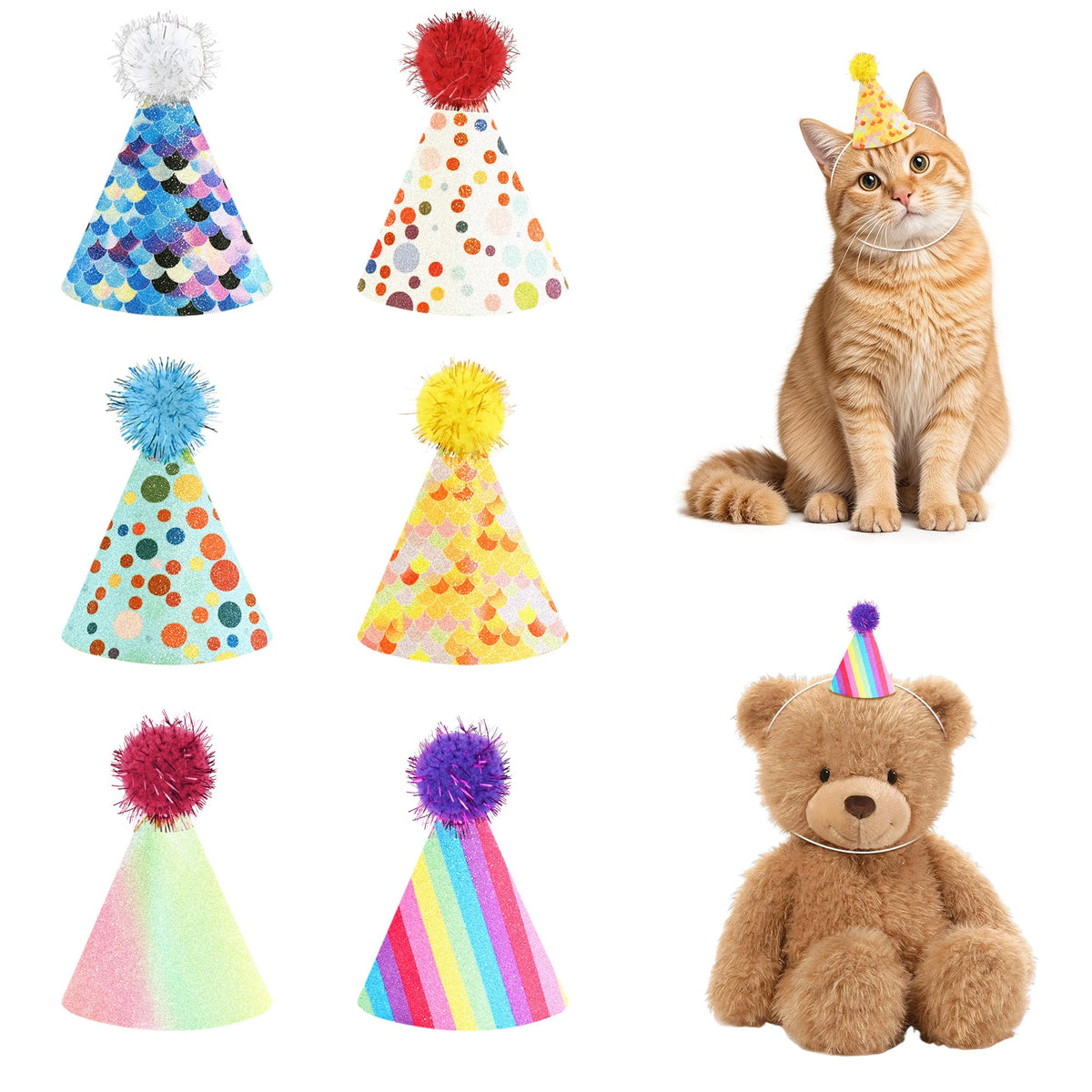 CANREVEL Mini Party Hats for Stuffed Animals Headwear, Birthday Hats